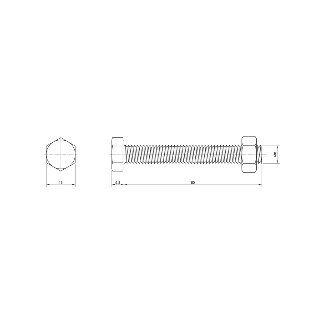 Sencys zeskantbout - Roestvrij staal - M8x60 mm