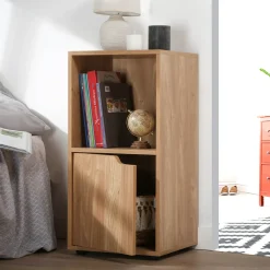 Casâme Set Van 2 Nachtkastjes Met 2 Compartimenten, Houtdecor, 1 Deur