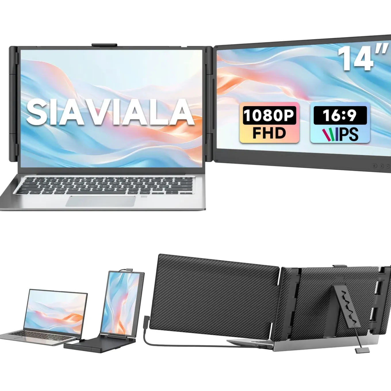 Siaviala - Draagbare Beeldschermuitbreiding - P6 - Dubbel 14" Fhd 1080p Ips Klassiek Ontwerp