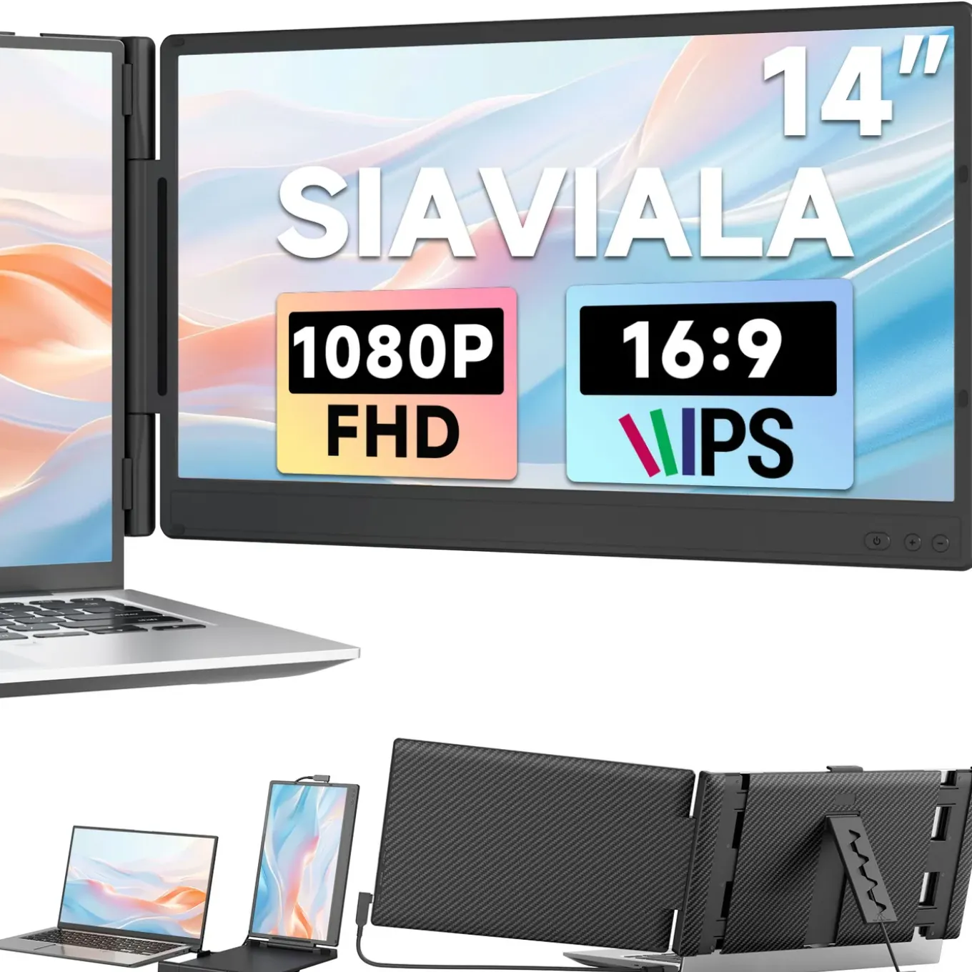 Siaviala - Draagbare Beeldschermuitbreiding - P6 - Dubbel 14" Fhd 1080p Ips Klassiek Ontwerp