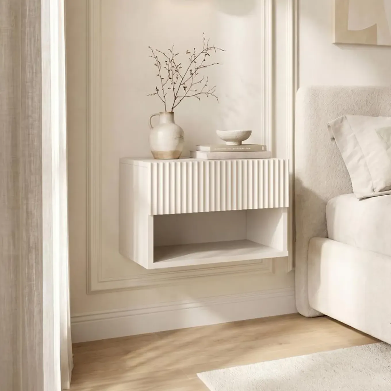 Sicaan Set Van 2 Hangende Nachtkastjes Leya Beige - Met Latten