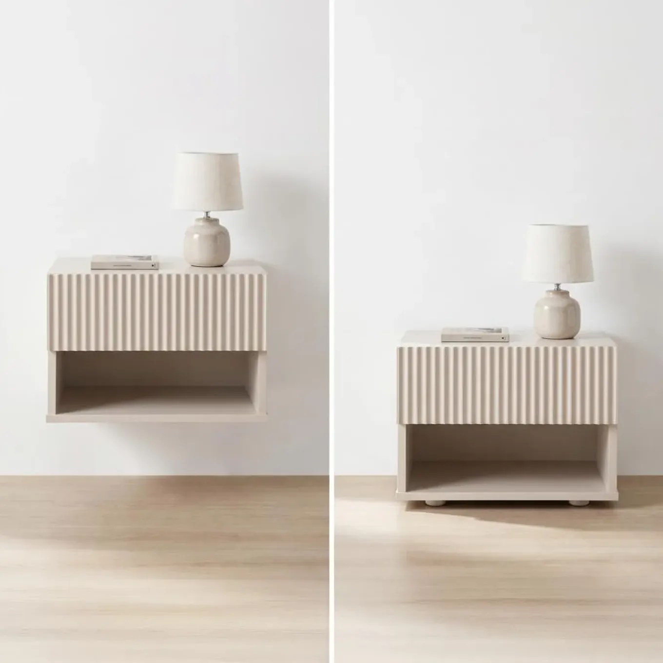 Sicaan Set Van 2 Hangende Nachtkastjes Leya Beige - Met Latten