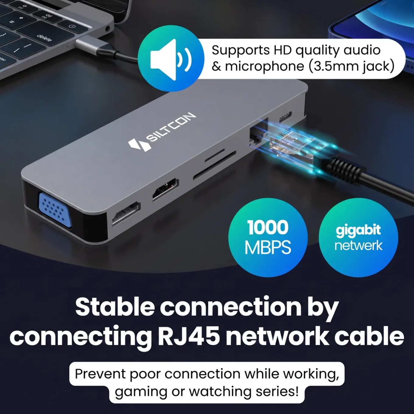 Siltcon Docking Station 13-in-1 - 2x Hdmi 4k - Rj45 - 100w Pd