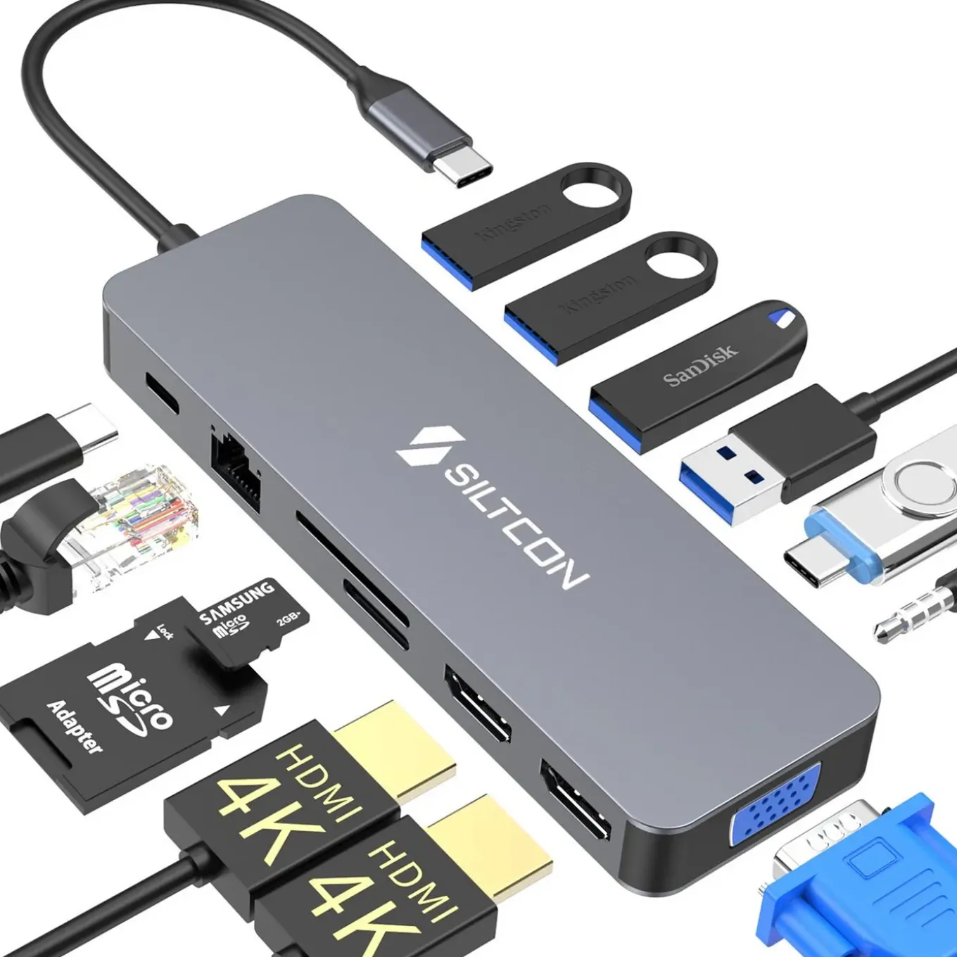 Siltcon Docking Station 13-in-1 - 2x Hdmi 4k - Rj45 - 100w Pd