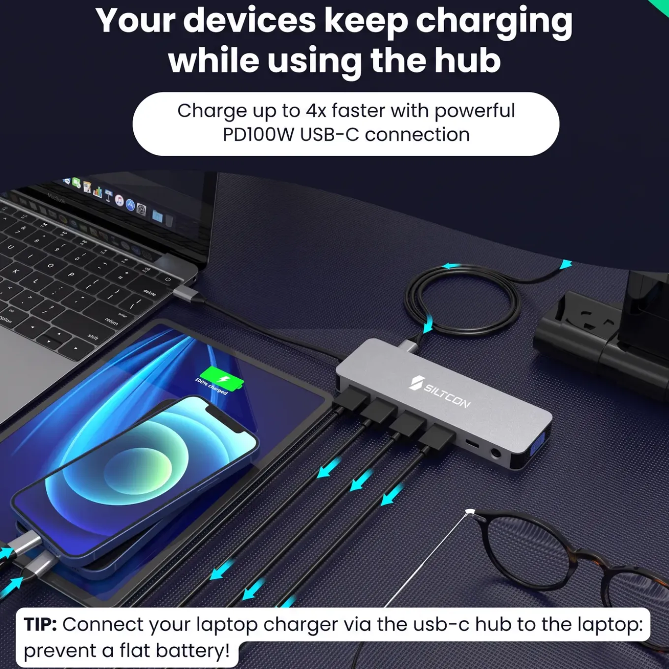 Siltcon Docking Station 13-in-1 - 2x Hdmi 4k - Rj45 - 100w Pd