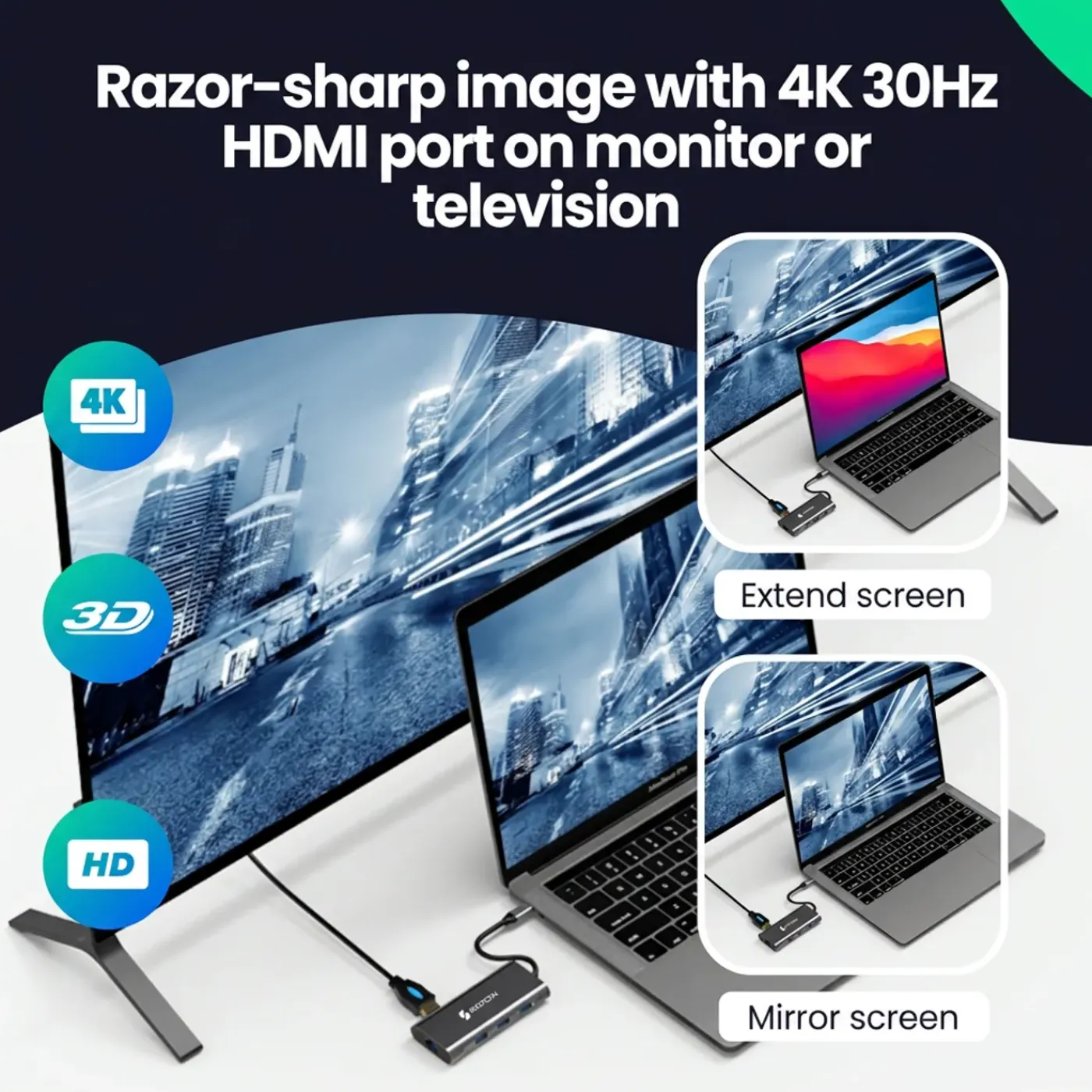 Siltcon Hub 8-in-1 Usb-c - Hdmi 4k - Rj45 - Sd Tf - 3x Usb 3.0