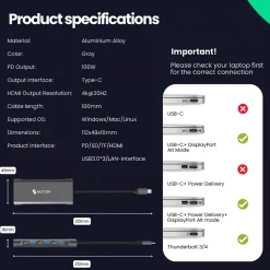 Siltcon Hub 8-in-1 Usb-c - Hdmi 4k - Rj45 - Sd Tf - 3x Usb 3.0