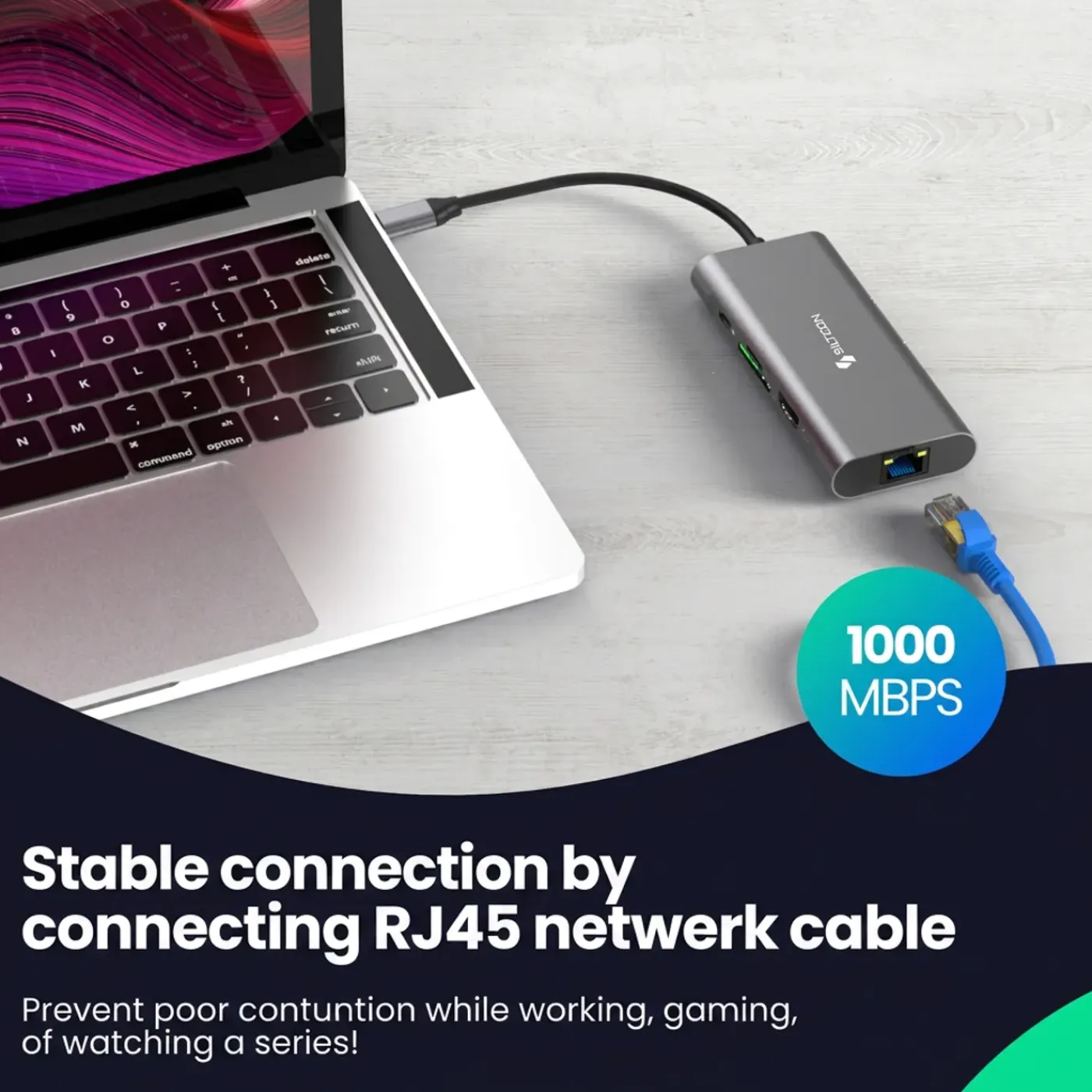Siltcon Hub 8-in-1 Usb-c - Hdmi 4k - Rj45 - Sd Tf - 3x Usb 3.0