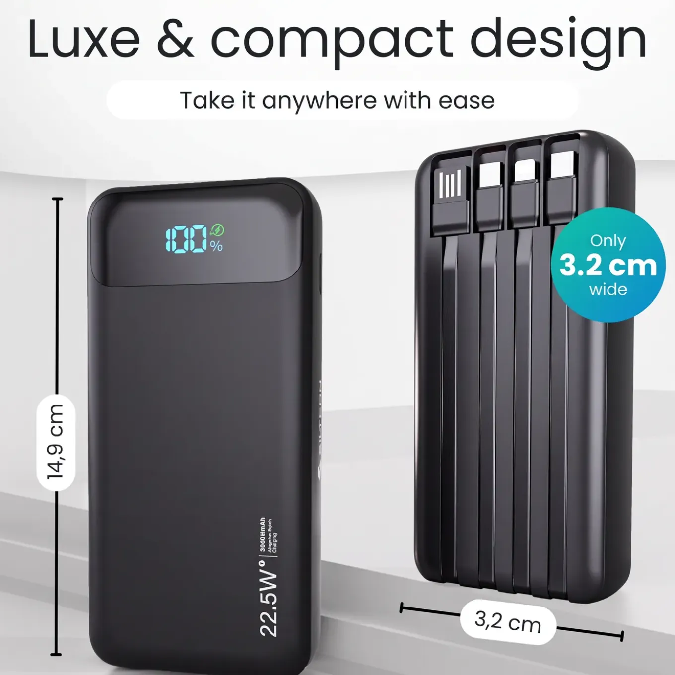 Siltcon Powerbank 30000mah - Usb-c 22.5w - 4 Kabels - Zwart