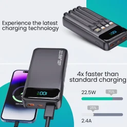 Siltcon Powerbank 30000mah - Usb-c 22.5w - 4 Kabels - Zwart