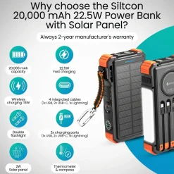 Siltcon Powerbank Solar 20000mah - 15w Draadloos - Usb-c 22.5w