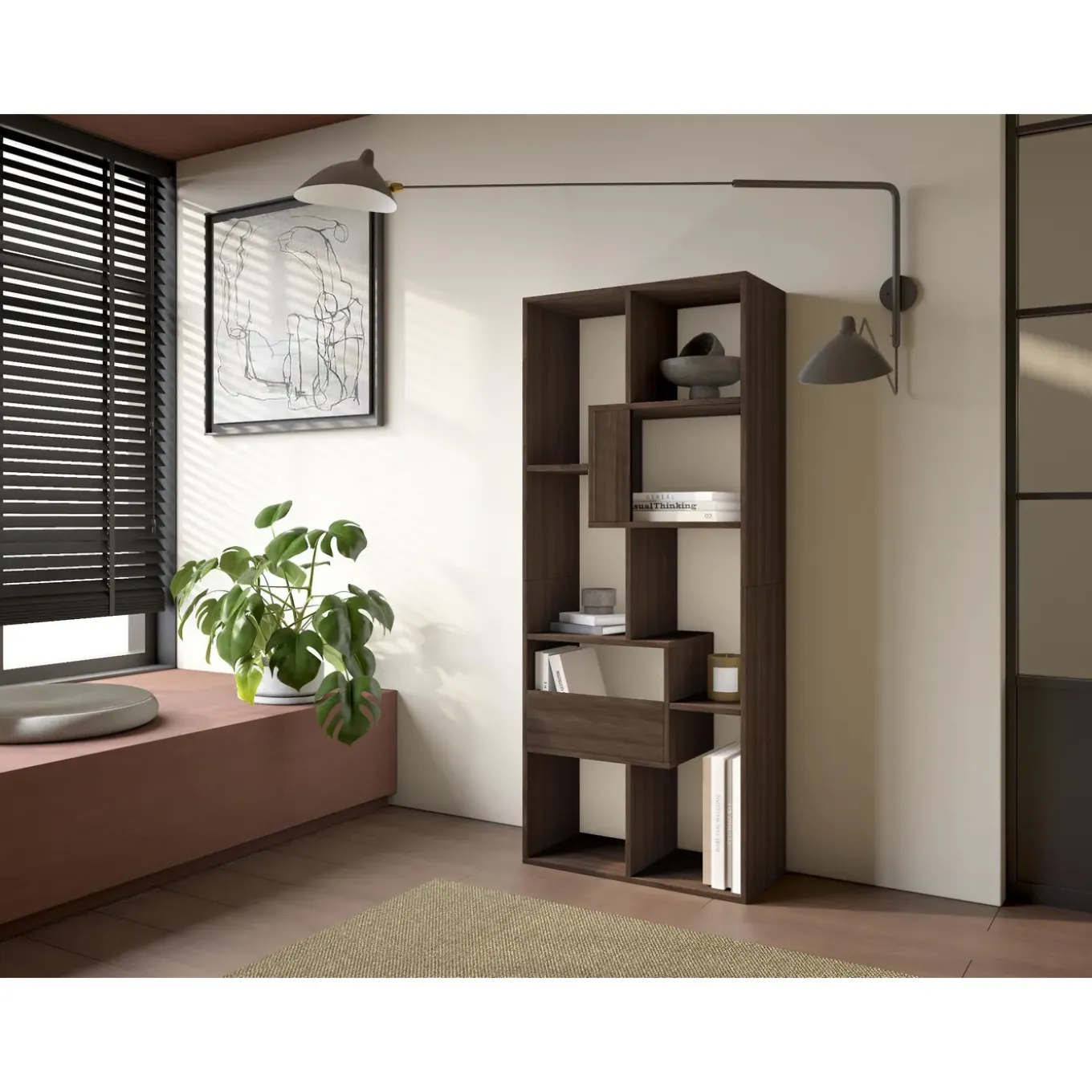 Skraut Home - Boekenkast - Boekenplank - 67x31x162cm - Donkere Eik