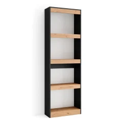 Skraut Home - Boekenkast - Boekenplank - 60x186x25 Cm - Eiken En Zwart