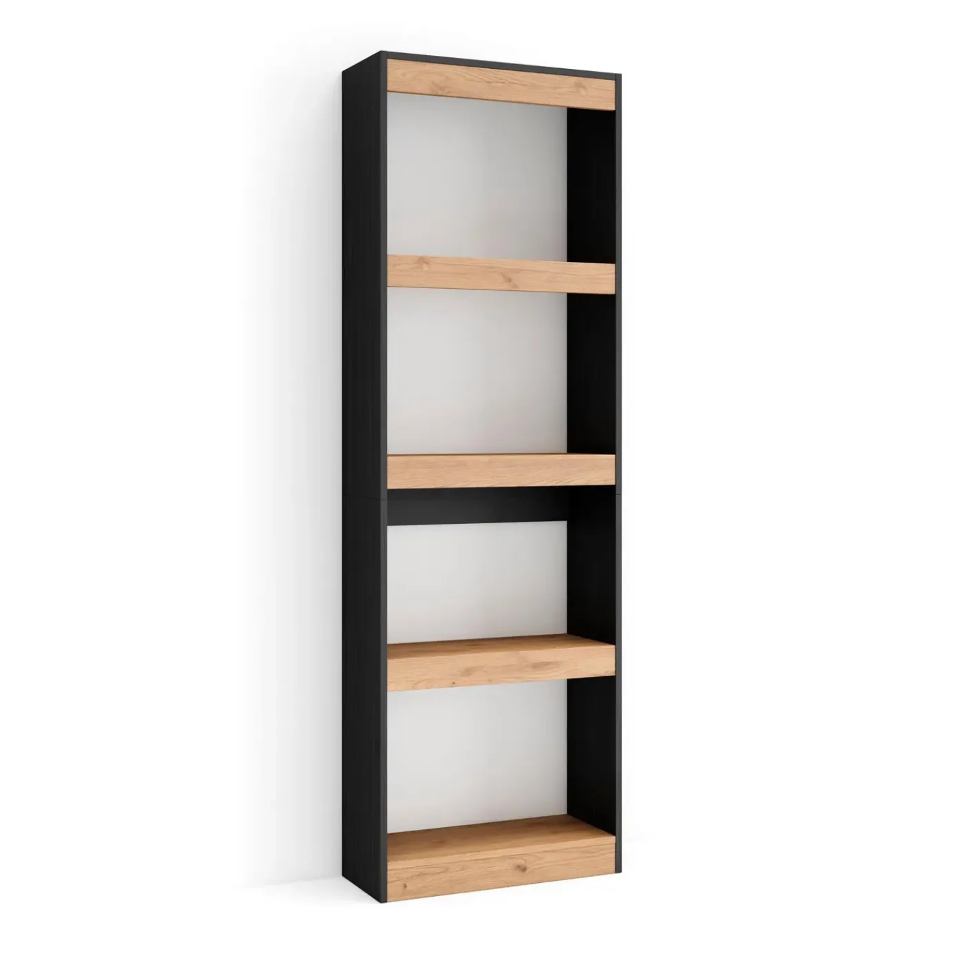 Skraut Home - Boekenkast - Boekenplank - 60x186x25 Cm - Eiken En Zwart
