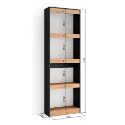 Skraut Home - Boekenkast - Boekenplank - 60x186x25 Cm - Eiken En Zwart