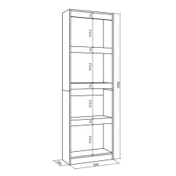 Skraut Home - Boekenkast - Boekenplank - 60x186x25 Cm - Eiken En Zwart
