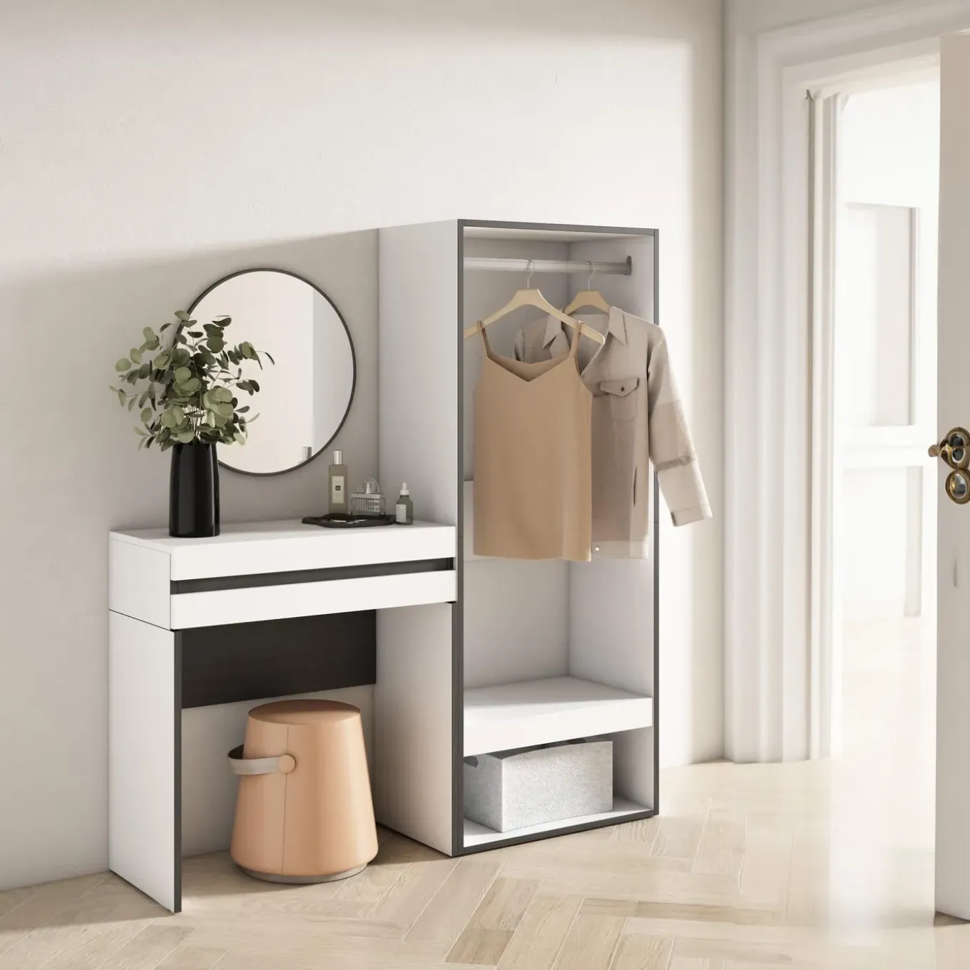 Skraut Home - Consoletafel Haltafel - Open Kledingkast - 130x35x145 Cm - Wit