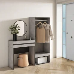 Skraut Home - Consoletafel Haltafel - Open Kledingkast - 130x35x145 Cm - Cementgrijs