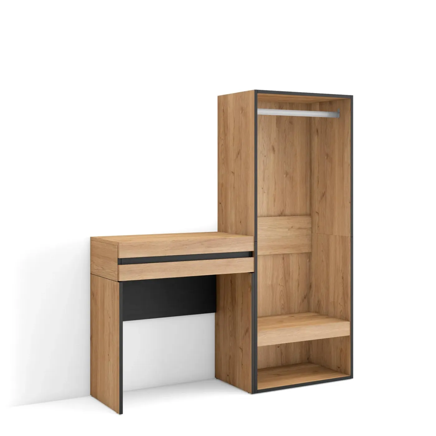 Skraut Home - Consoletafel Haltafel - Open Kledingkast - 130x35x145 Cm - Eiken