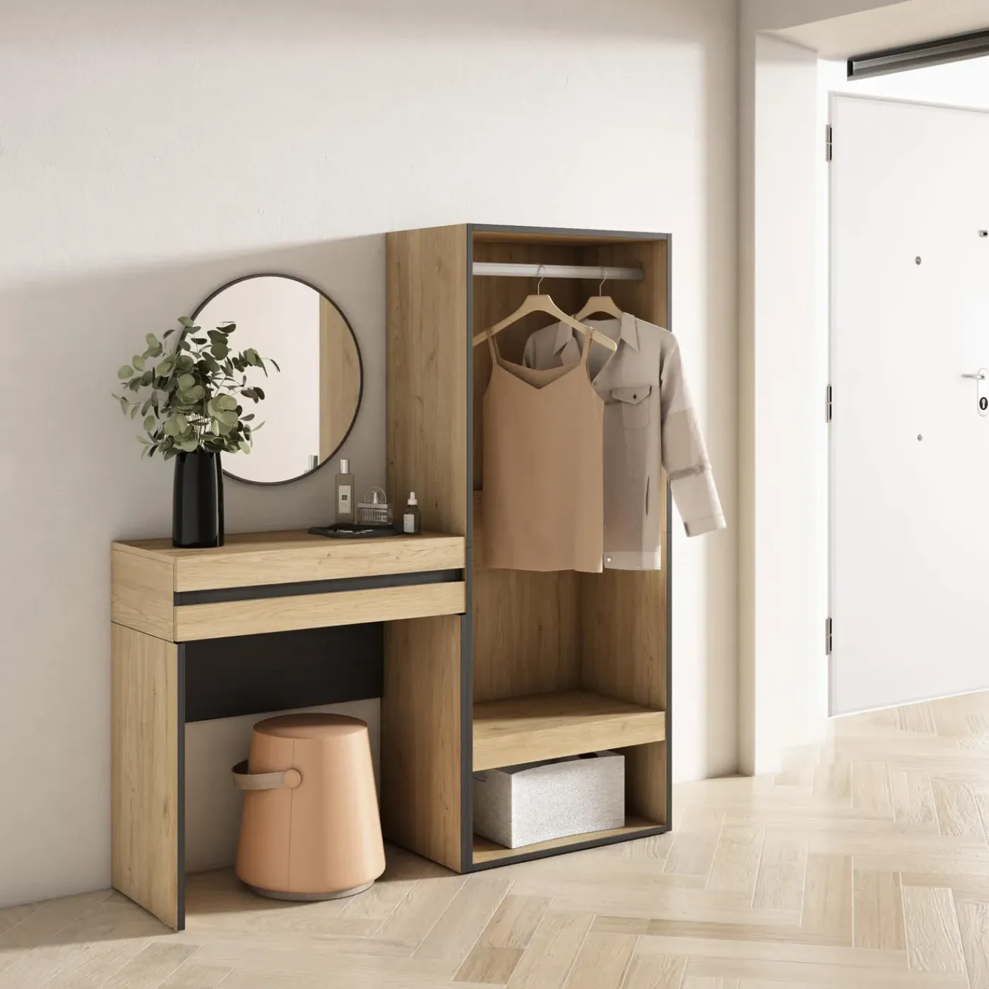 Skraut Home - Consoletafel Haltafel - Open Kledingkast - 130x35x145 Cm - Eiken