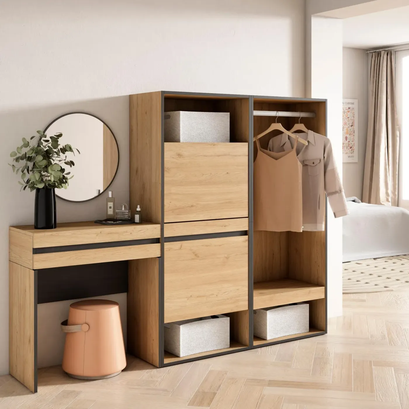 Skraut Home - Consoletafel Haltafel - Schoenenkast - Open Kledingkast - 190x35x145 Cm - Eiken