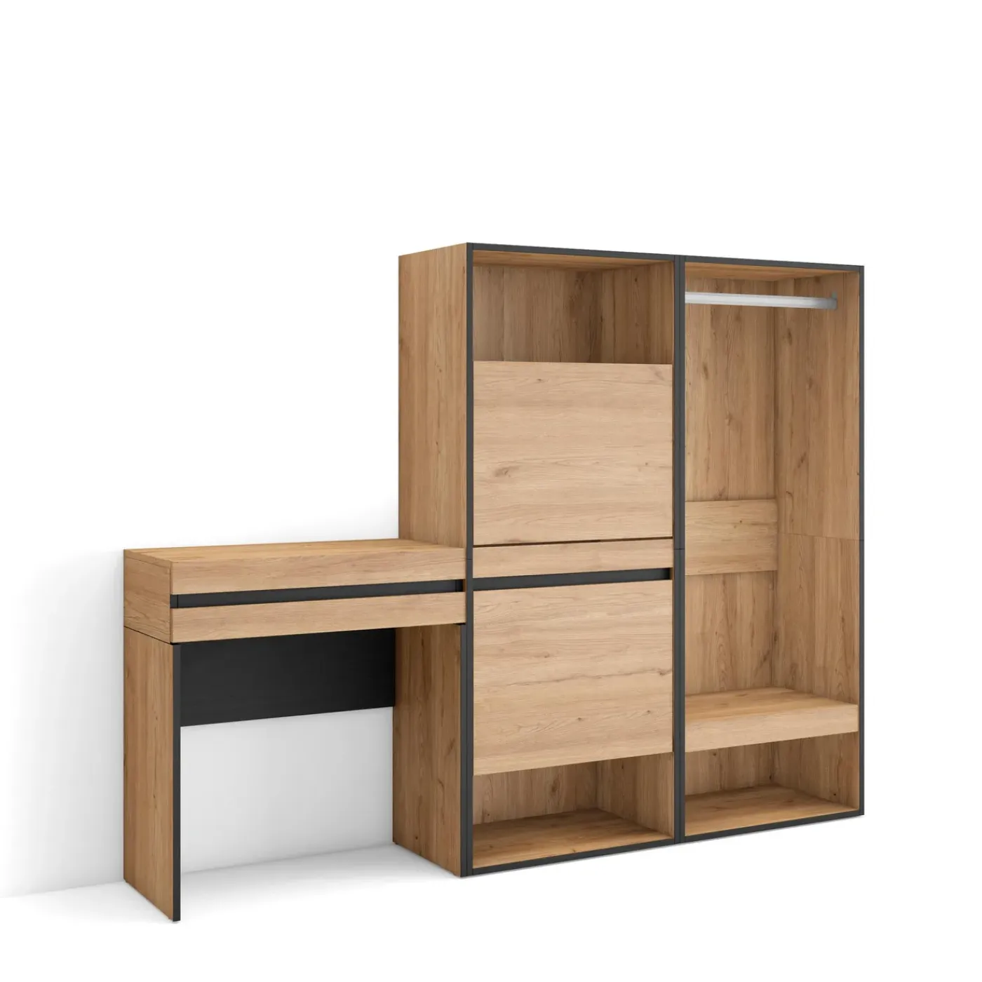 Skraut Home - Consoletafel Haltafel - Schoenenkast - Open Kledingkast - 190x35x145 Cm - Eiken
