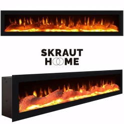 Skraut Home - Dressoir - Opbergkast - Met Elektrische Haard - 200x35x87 Cm - Zwart