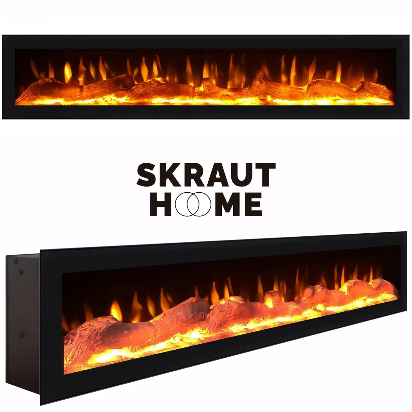 Skraut Home - Dressoir - Opbergkast - Met Elektrische Haard - 200x35x87 Cm - Zwart
