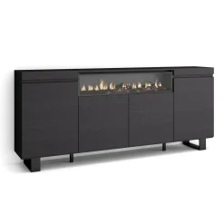 Skraut Home - Dressoir - Opbergkast - Met Elektrische Haard - 200x35x87 Cm - Zwart
