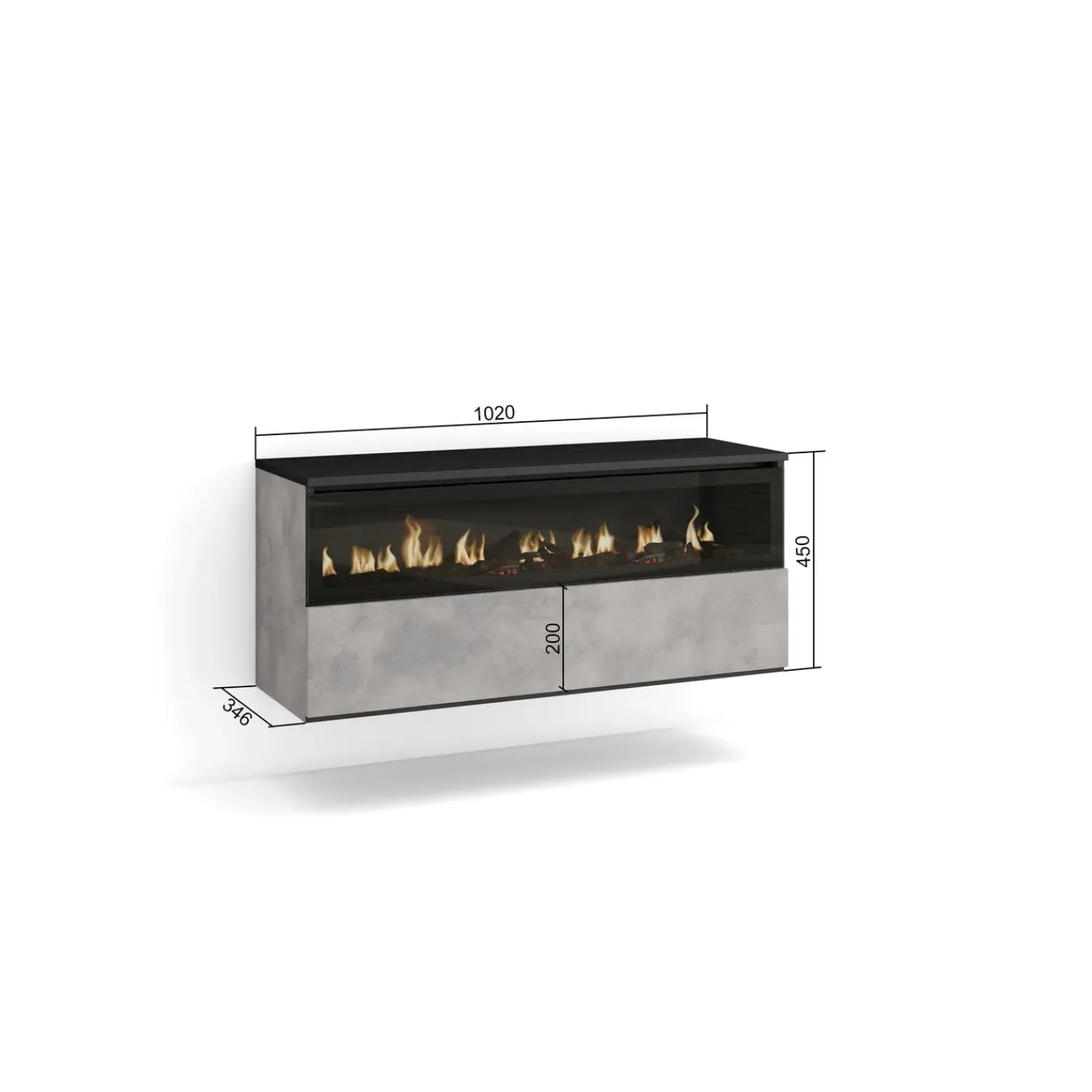 Skraut Home - Elektrische Haard Led - 102x35x45 Cm - Cementgrijs
