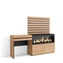 Skraut Home - Kaptafel Make Uptafel - Elektrische Haard Xxl - Lamellenwand Hout - 177x35x145 - Eiken