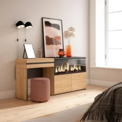 Skraut Home - Kaptafel Make Uptafel - Elektrische Haard Xxl - 177x35x75 Cm - Eiken