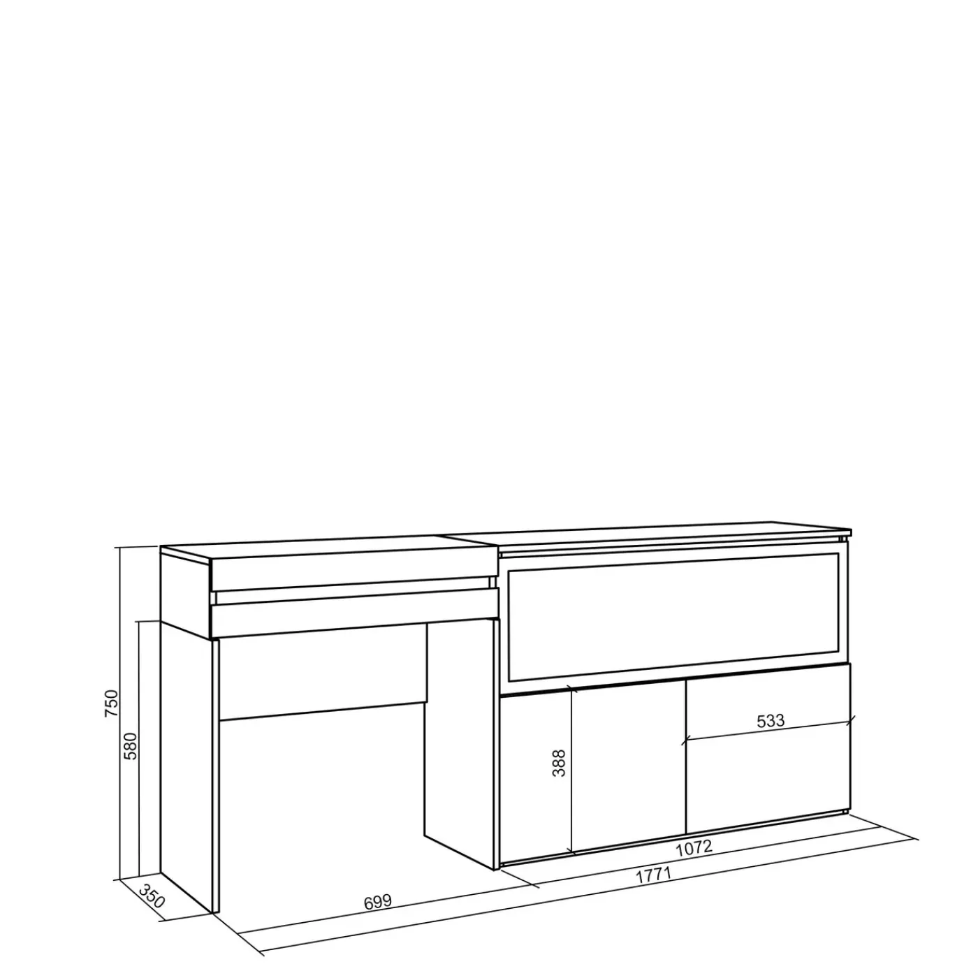 Skraut Home - Kaptafel Make Uptafel - Elektrische Haard Xxl - 177x35x75 Cm - Eiken