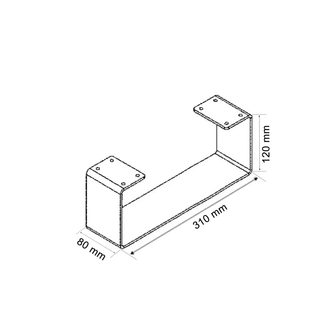 Skraut Home - Lot De 2 Pieds Métalliques En U - 31x12 Cm - Noir