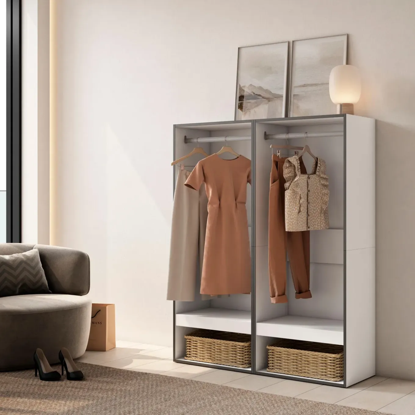Skraut Home - Open Kledingkast - 120x35x145 Cm - Wit