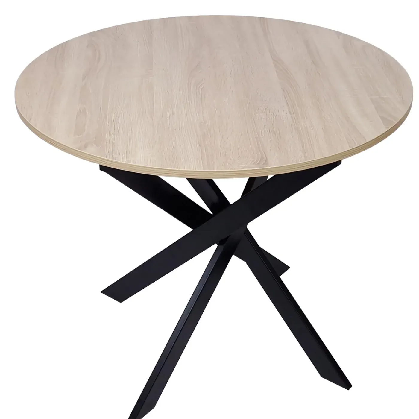 Skraut Home - Ronde Eettafel - 90x90x77 Cm - Eik Kleur - Eiken En Zwart