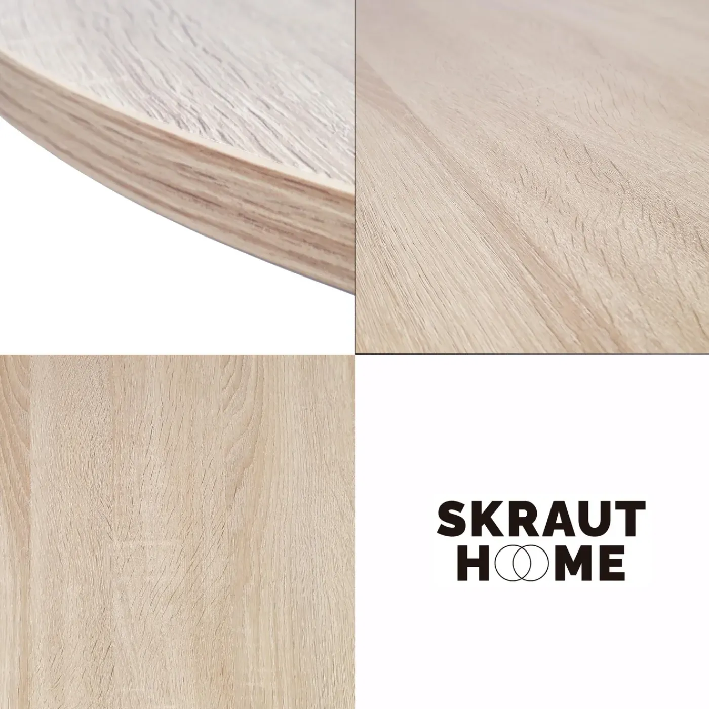 Skraut Home - Ronde Eettafel - 90x90x77 Cm - Eik Kleur - Eiken En Zwart