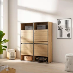 Skraut Home - Schoenenkast - 120x35x145 Cm - Eiken