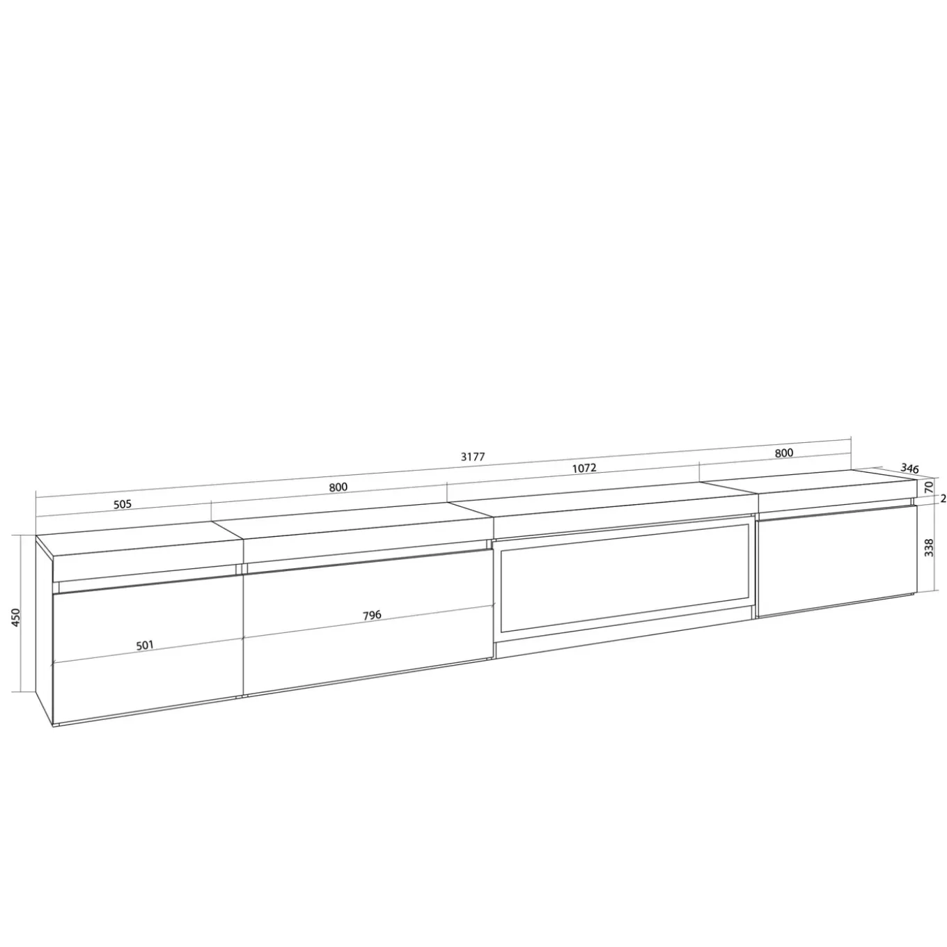 Skraut Home - Tv Meubel - Elektrische Haard Xxl - 318x35x45 Cm - Eiken