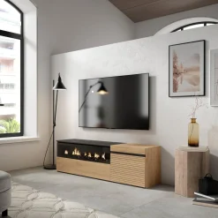 Skraut Home - Tv Meubel - Elektrische Haard - 150x35x45 Cm - Eiken