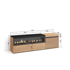 Skraut Home - Tv Meubel - Elektrische Haard - 150x35x45 Cm - Eiken