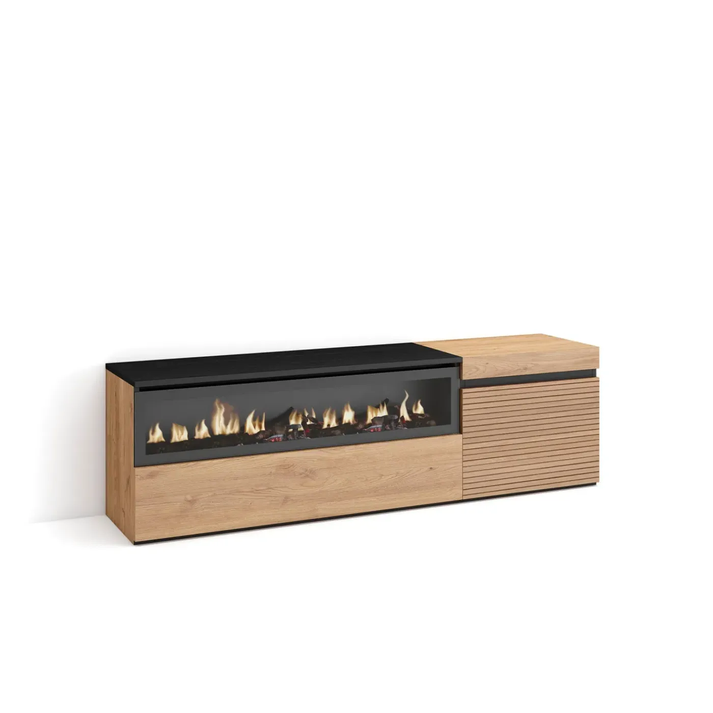Skraut Home - Tv Meubel - Elektrische Haard - 150x35x45 Cm - Eiken