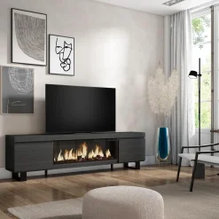 Skraut Home - Tv Meubel - Met Elektrische Haard Xxl - 208x35x57 Cm - Zwart