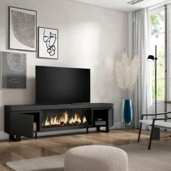 Skraut Home - Tv Meubel - Met Elektrische Haard Xxl - 208x35x57 Cm - Zwart