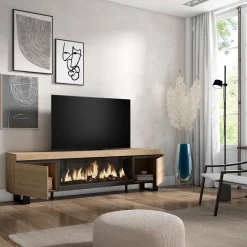 Skraut Home - Tv Meubel - Met Elektrische Haard Xxl - 208x35x57 Cm - Eiken