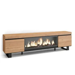 Skraut Home - Tv Meubel - Met Elektrische Haard Xxl - 208x35x57 Cm - Eiken