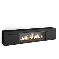 Skraut Home - Tv Meubel - Met Elektrische Haard Xxl - 208x35x45 Cm - Zwart