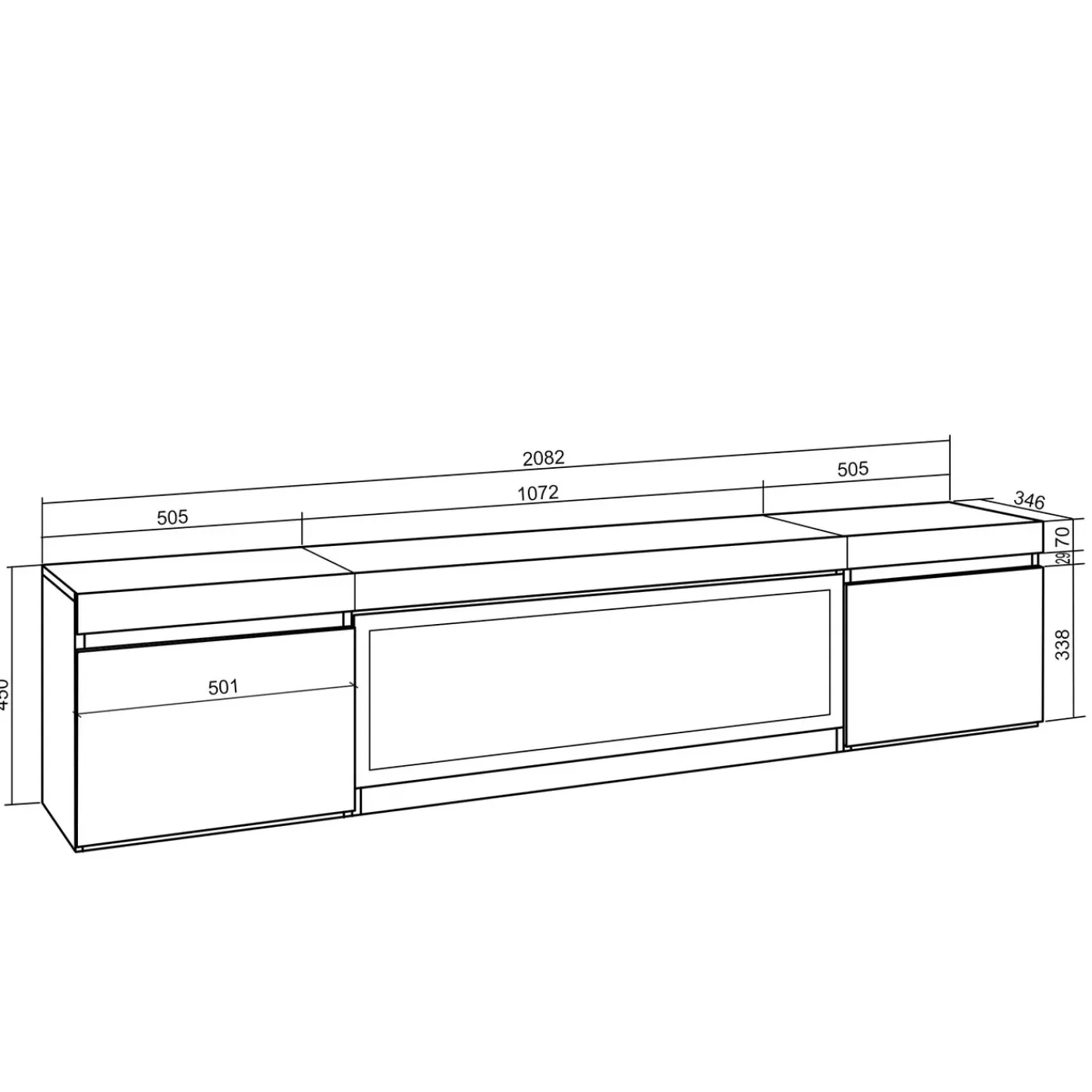 Skraut Home - Tv Meubel - Met Elektrische Haard Xxl - 208x35x45 Cm - Zwart