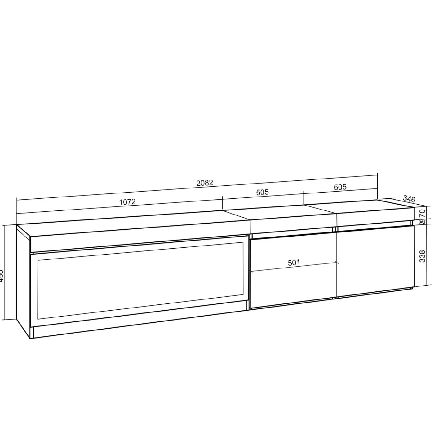 Skraut Home - Tv Meubel - Met Elektrische Haard Xxl - 208x35x45 Cm - Zwart