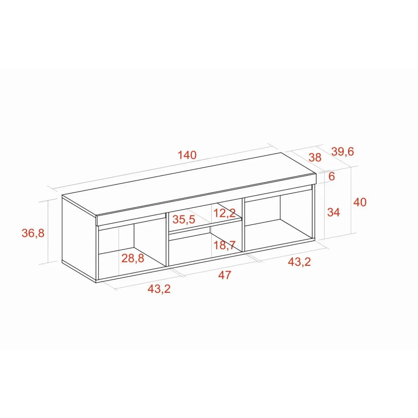 Skraut Home - Tv Meubel - 140x40x41 Cm - Eiken En Zwart